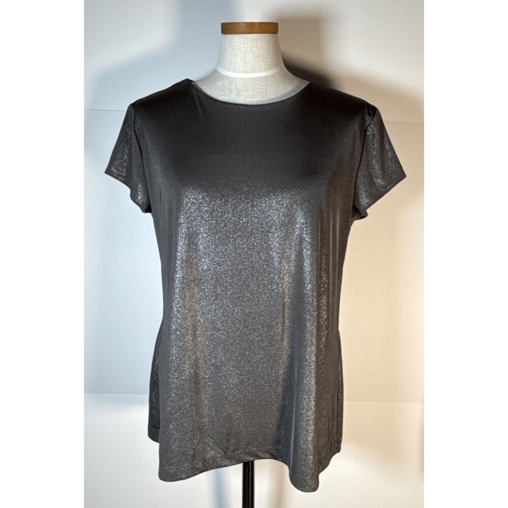 NWT CHICOS Travelers Liquid Shimmer BREE TEE Shirt TOP Silver/Gray SZ 3 16/18 XL